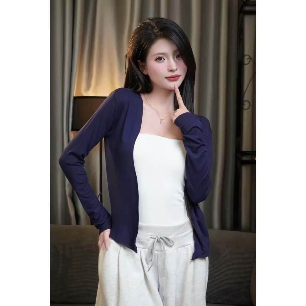 Áo Khoác Cardigan Dáng Dài Trơn Nhiều Màu, Áo Khoác Ngoài Tay Dài Co Dãn 4 Chiều Kiểu Dáng Bánh Bèo Tiểu Thư | BigBuy360 - bigbuy360.vn