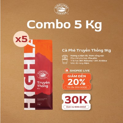 Combo 5 Cà phê bột Truyền thống Highlands Coffee 1Kg/túi - cà phê rang xay pha phin