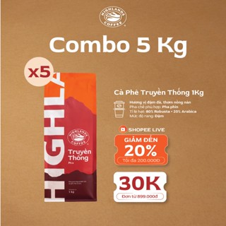  Combo 5 Cà phê bột Truyền thống Highlands Coffee 1Kg túi 