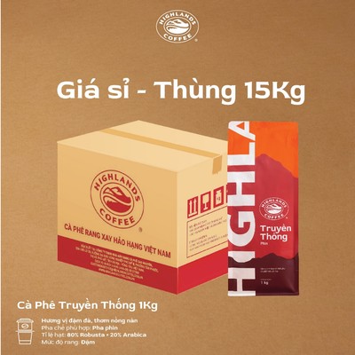 Thùng 15kg Cà Phê Bột Truyền Thống Highlands Coffee 1Kg/túi