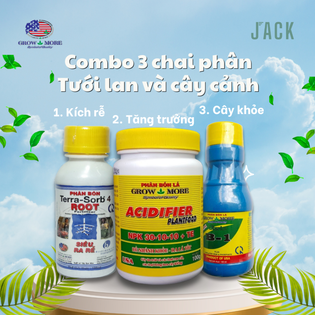 Combo 3 chai phân Jack kích rễ, đâm chồi, đẻ nhánh, phát triển cho Lan, Cây Cảnh Grow More Terrasorb