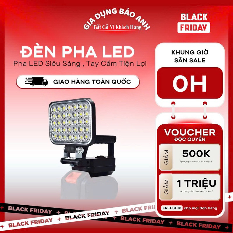 Đèn Pha LED Dùng Chân Pin Phổ Thông Có Cổng Sạc Điện Thoại, Đèn Led Siêu Sáng Rọi Xa