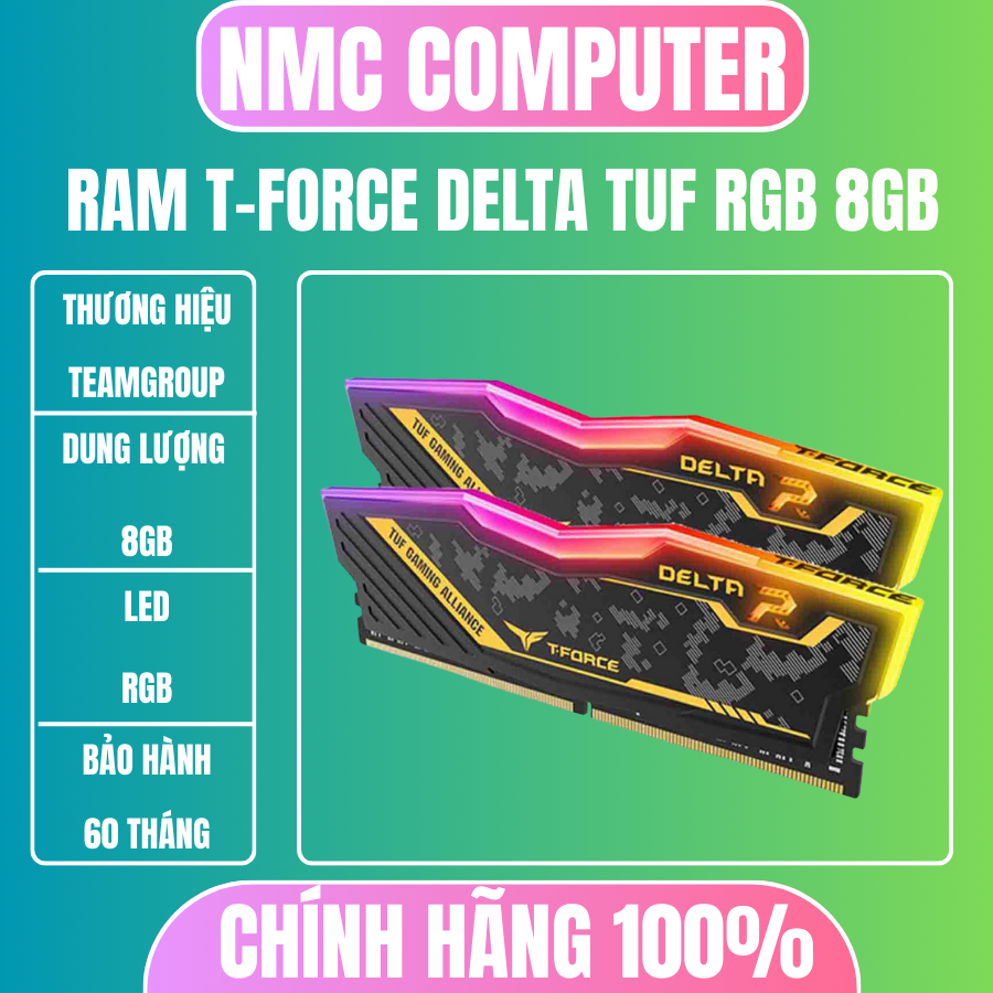 1 HỘP 10 Thanh ram teamgroup T-FORCE DELTA RGB 8GB 3200 DDR4 chính hãng mới 100% bảo hành 36 tháng