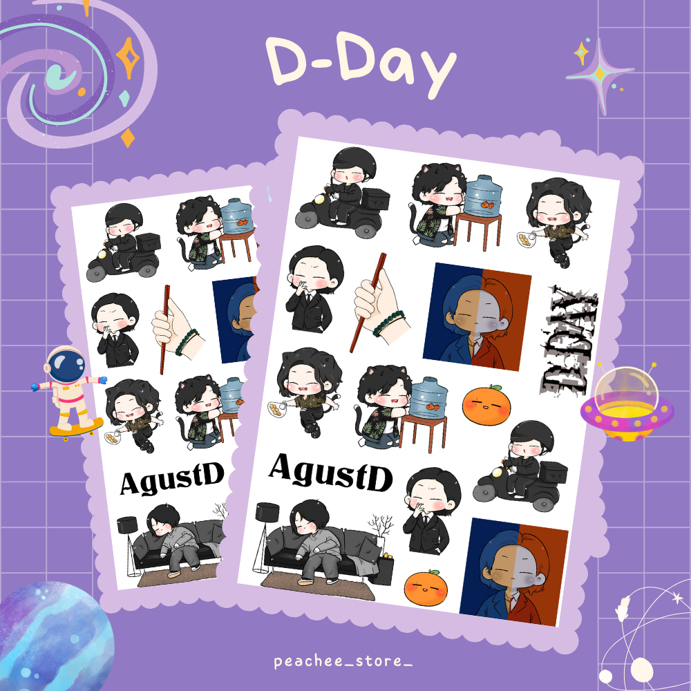 DDAY - Set sticker suga agustd chibi A5 cắt sẵn hình dán decan trang trí