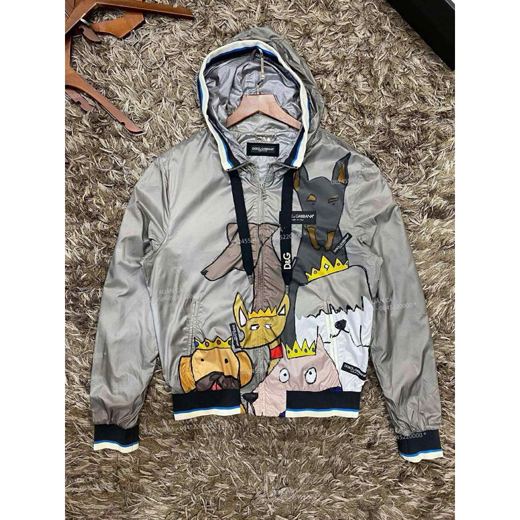 Áo Khoác Gió 2 Lớp Chó Xám Bo Viền Mũ, 2 Khoá Chuẩn, Dây Dệt Chuẩn DG