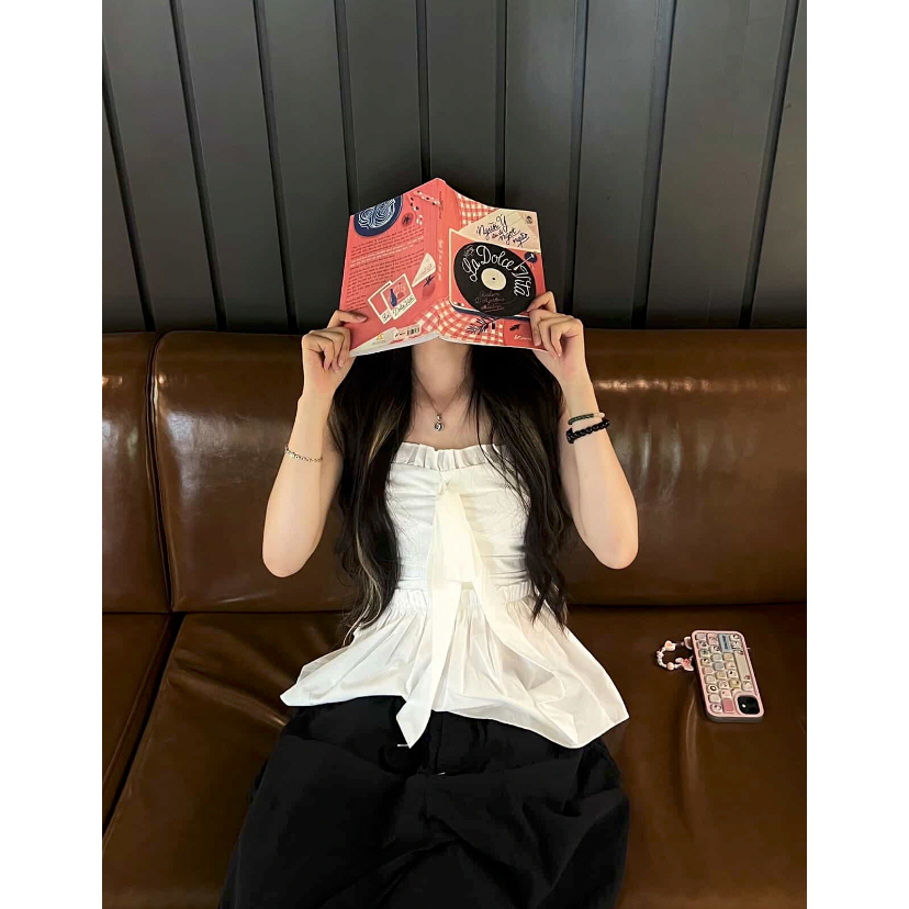 Áo babydoll cúp ngực RENSI áo quây chun bí thắt nơ viền bèo mùa hè A15