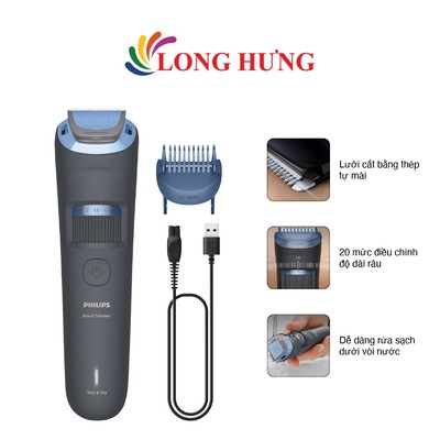 Máy cạo râu Philips Beard Trimmer 3000 Series BT3617/15 - Lưỡi thép kép tự mài sắc bền bỉ