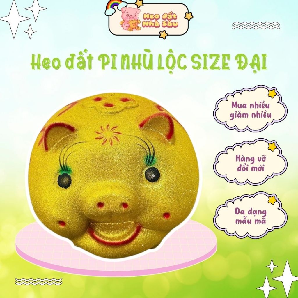 Heo đất tiết kiệm Tài Lộc size TO đại dáng tròn truyền thống NHŨ VÀNG - Heo Đất Nhà Sâu
