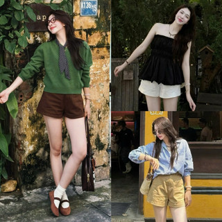   ẢNH OLDSCHOOL  Quần short nữ KAKI MỀM lưng cao giấu cạp mùa hè Q325 