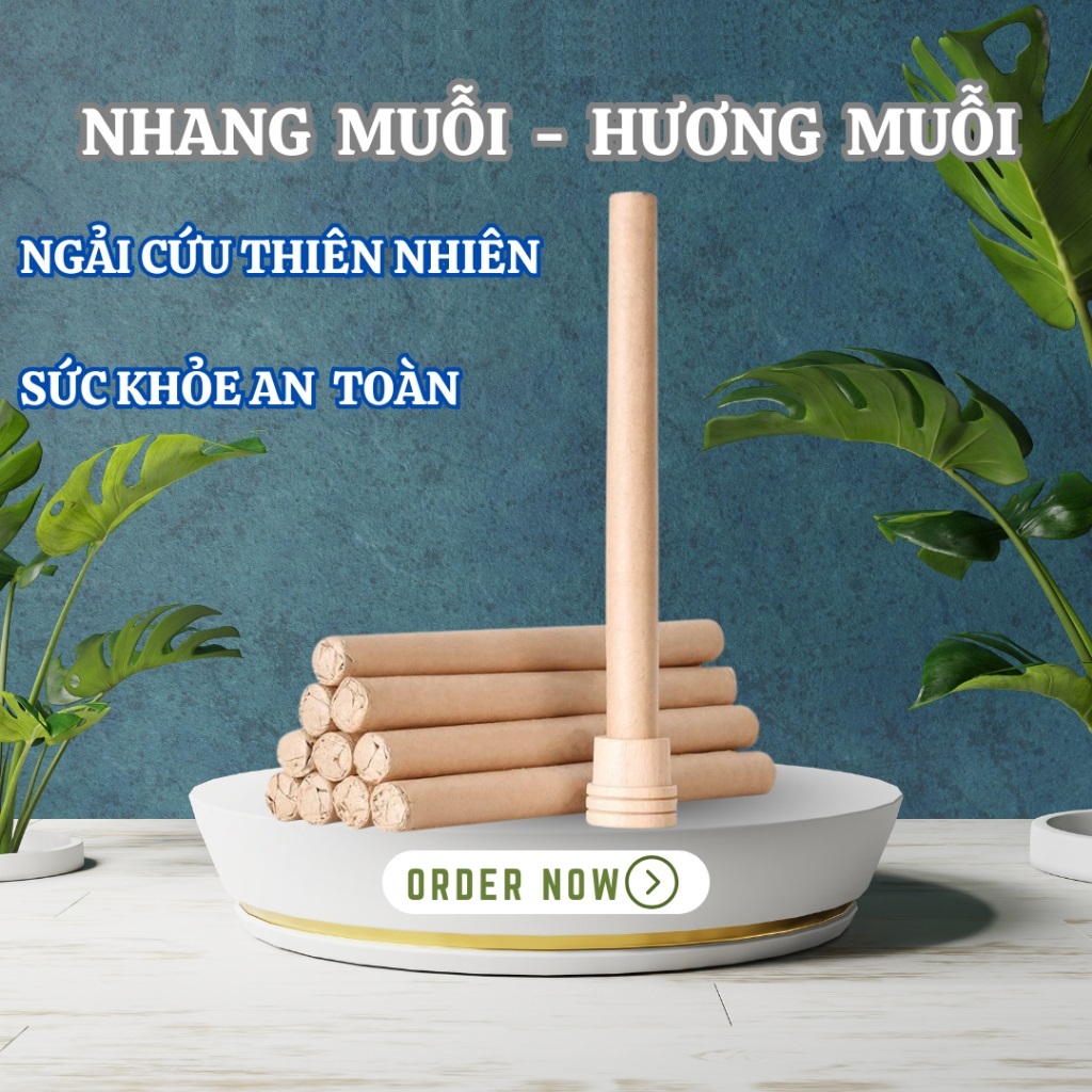10 Nhang ngải cứu đuổi muỗi + Kèm 1 Đế Gỗ, Điếu ngải cứu đuổi muỗi, xông nhà sạch sẽ không khí