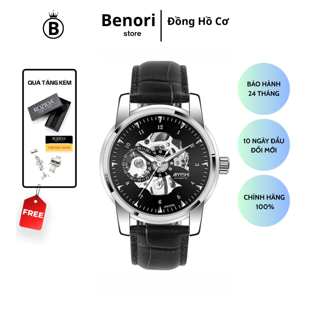 Đồng hồ cơ nam đẹp chính hãng AIYISHI thời trang đeo tay chống nước dây da cao cấp giá rẻ