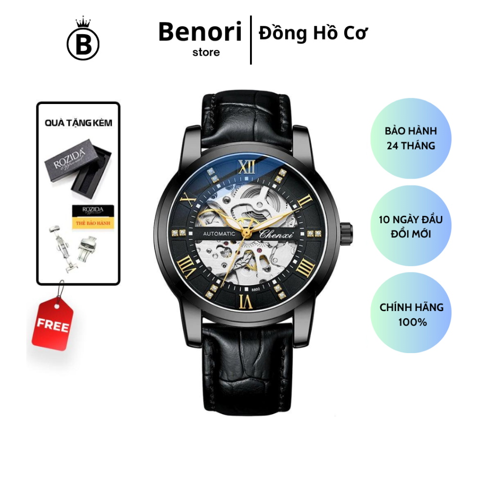 Đồng hồ cơ nam dây da chính hãng CHENXI cx8802 đeo tay phong cách thời trang doanh nhân chống nước đ