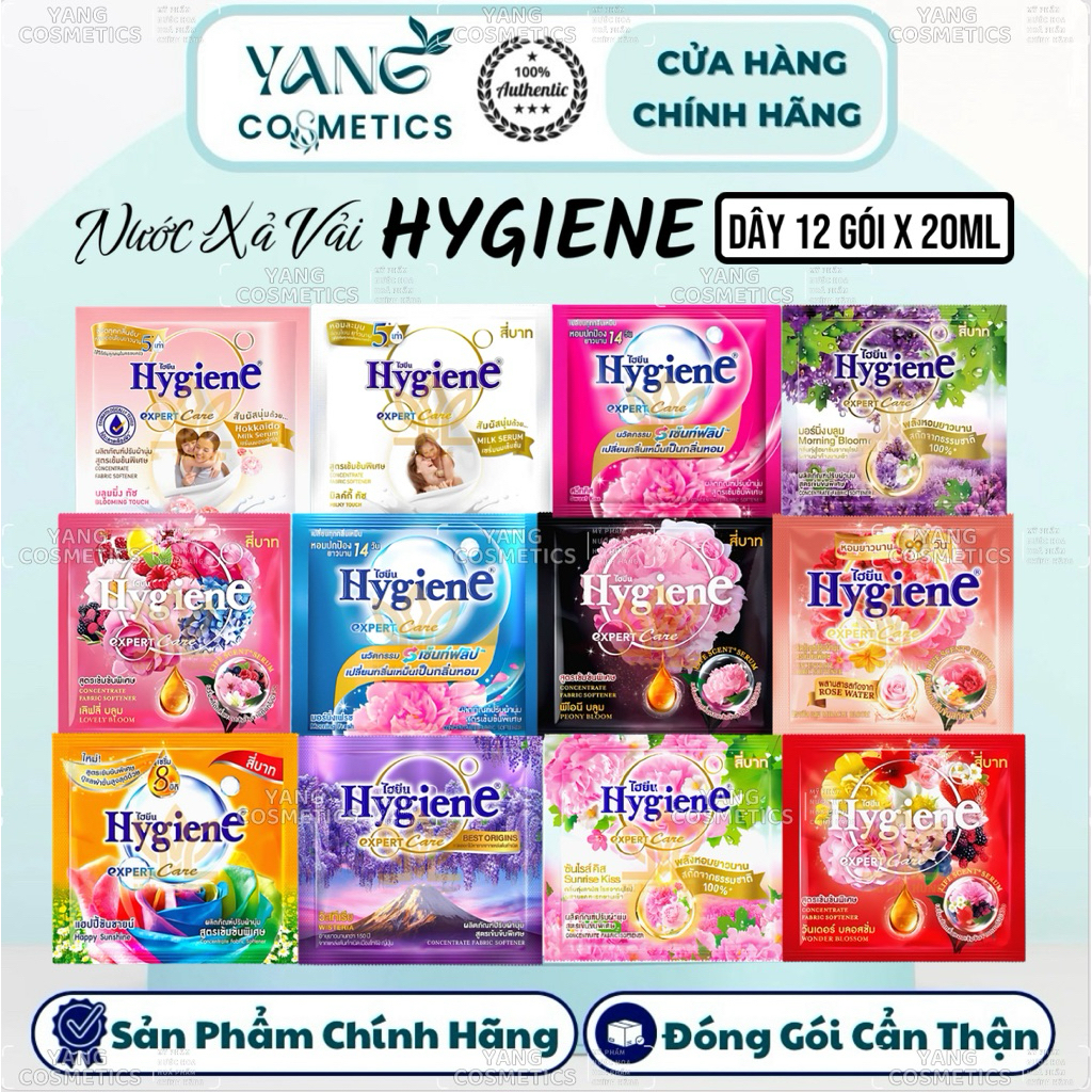 [DÂY 12 Gói] Nước Xả Vải Hygiene Dây Gói 20ml Đủ Mùi - Nước Xả Thái Lan Hygiene HÀNG CHÍNH HÃNG
