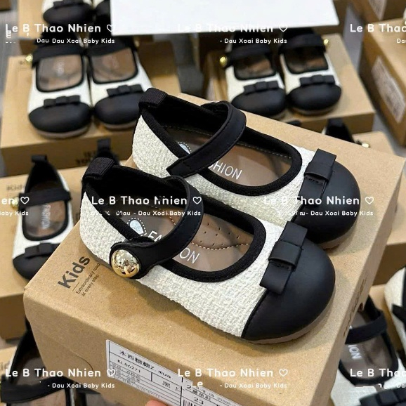 Giày cho bé gái mũi đen - Giày da cho bé gái Vintage phong cách Hàn Quốc da trơn bóng PU mềm mại xinh xắn có quai