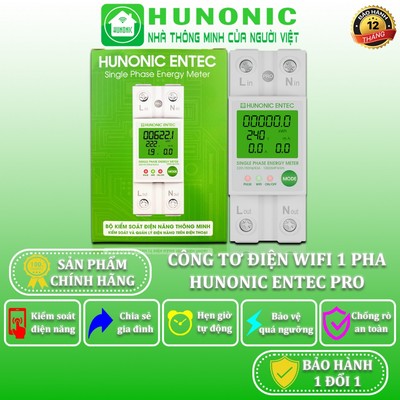 Công Tơ Điện Tử Wifi Hunonic Entec, Giám Sát, Đóng Cắt, Đo Điện Năng Tiêu Thụ Qua Điện Thoại - HNCTD