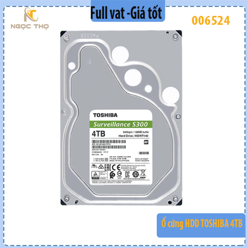 Ổ cứng HDD Toshiba S300 4TB (AV/Surveillance) 3.5" – SATA 6Gb/s – 5400rpm – Cache 128/256MB – Chính 