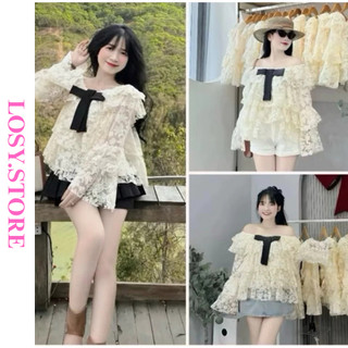  Áo Ren Babydoll Trễ Vai Tay Dài Phồng Tiểu Thư Sang Chảnh Hottrend LOSY.STORE 