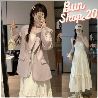Đầm 2 Dây Set Váy Nữ Kèm Áo Blazer Váy 2 Dây Phối Viền Ren 3 Tầng Dây Váy Có Điều Chỉnh Chất Đũi Lụa Quảng Châu
