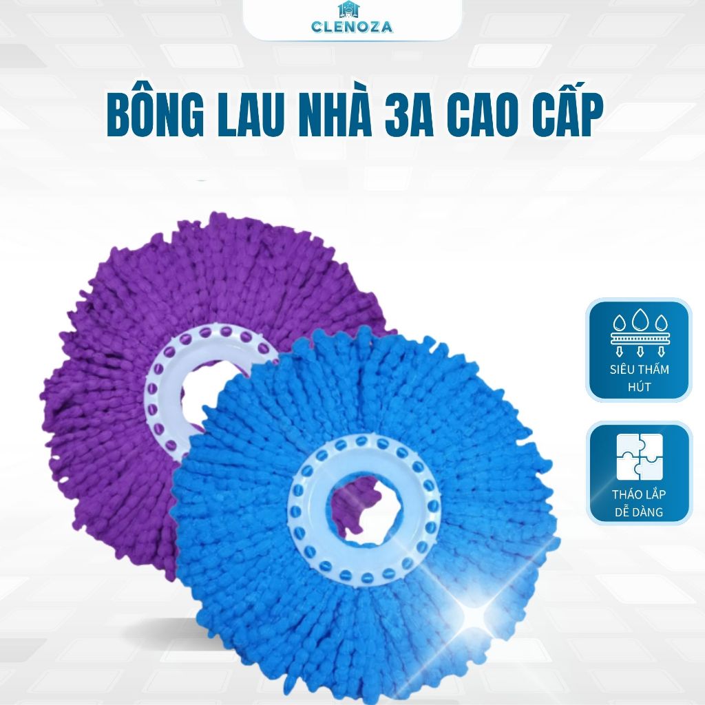 Bông Lau Nhà 360 Độ ARETI  3A Microfiber Siêu Thấm Hút, Đầu Lau Thay Thế Cây Lau 360 Dày Dặn, Bền Đẹp