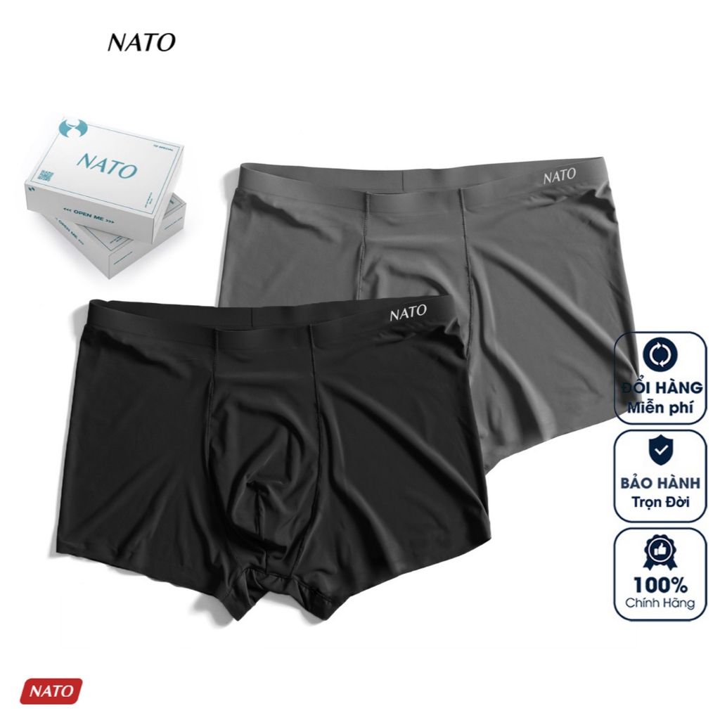 Quần Lót Boxer Nam Nato Boxx Vải Lụa Băng Tự Nhiên Thun Lạnh Cao Cấp Trơn Không Viền 230Gsm