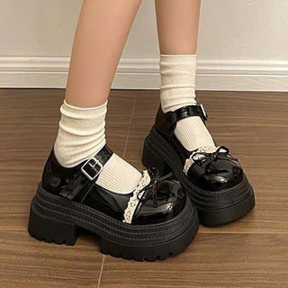  Giày Lolita nữ oxford đế cao 7cm quai cài viền ren phối nơ NABI 