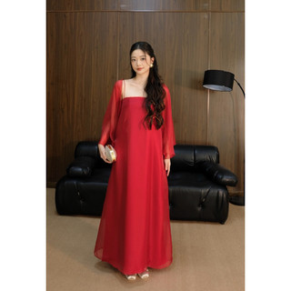   WEWEAR   Đầm 2 dây lụa phi mờ phủ tơ hàn bên ngoài tặng kèm áo khoác chất liệu tơ LYLIA DRESS 