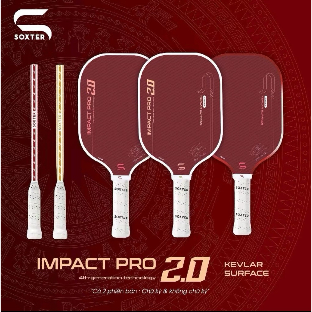Vợt pickleball Soxter IMPACT PRO 2.0; mặt Kevlar Dupont tặng độ nhám, tăng sức mạnh với lõi Gen 4 th