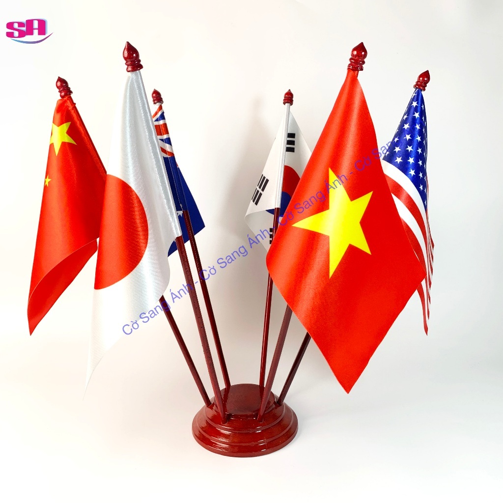 Bộ Cờ để bàn đế gỗ cắm 6 nước Tùy Chọn