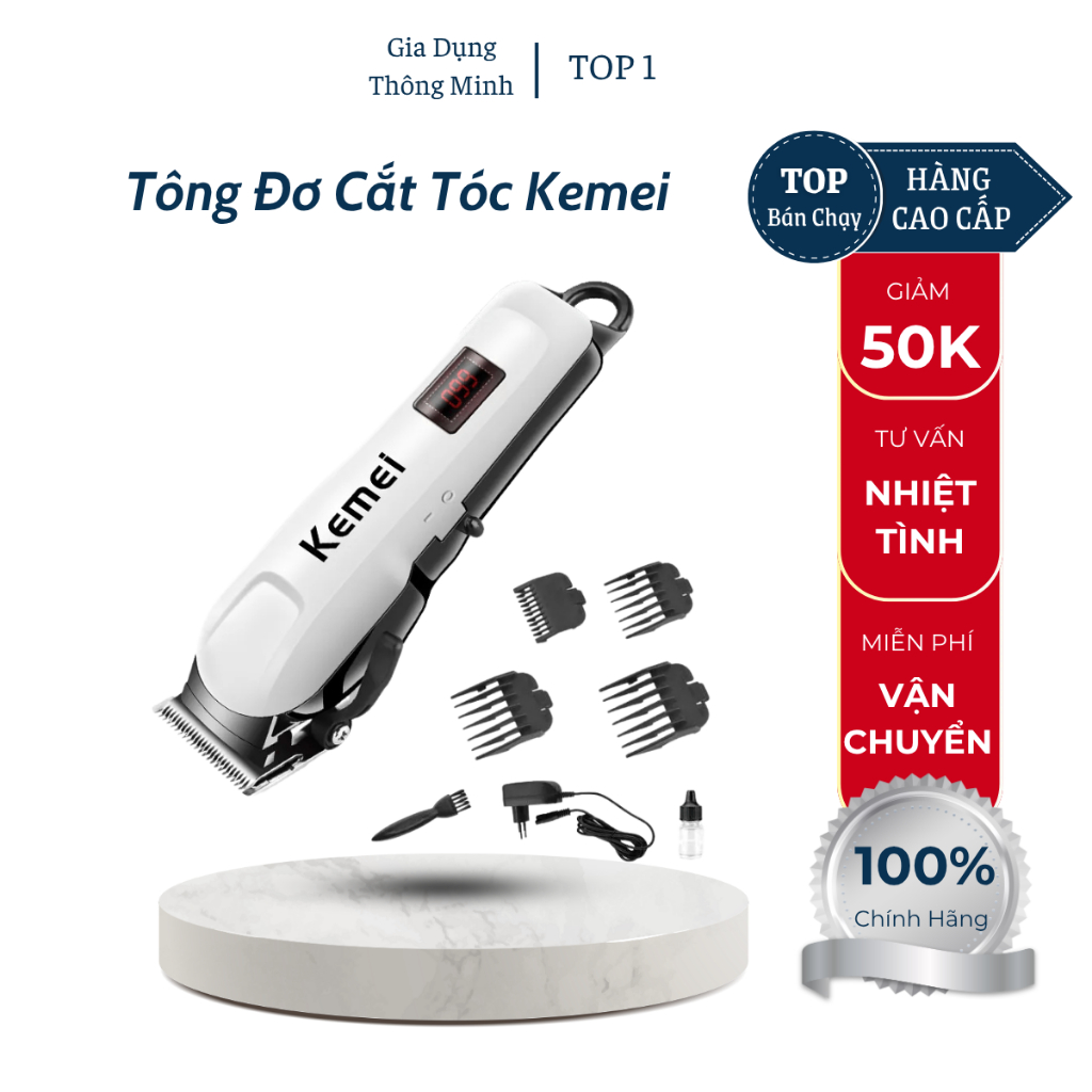 Tông Đơ Cắt Tóc Kemei 809A Không Dây Sạc Điện Màn Hình Led Hàng Chính Hãng TVQ Store