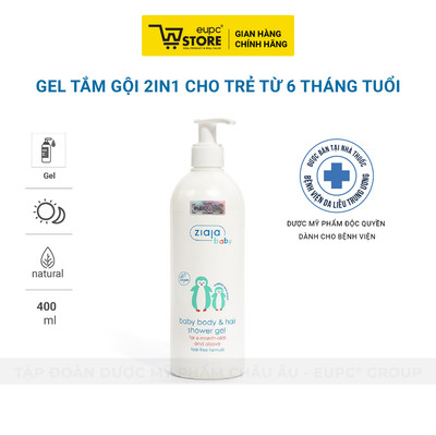 Gel Tắm Gội 2in1 Cho Trẻ Từ 6 Tháng Tuổi Ziaja Baby 400ml Giúp Làm Sạch Nhẹ Nhàng EUPC STORE