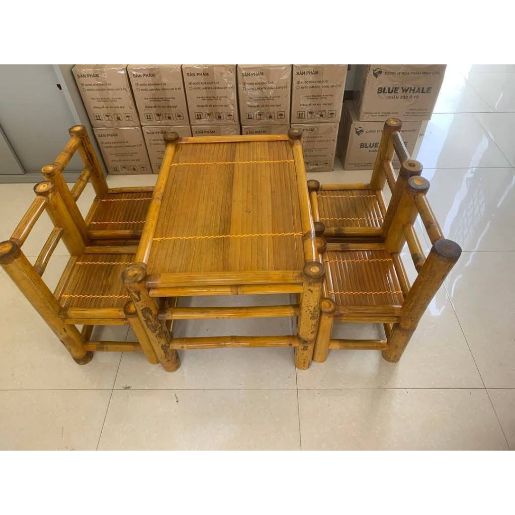 Bàn ghế tre loại có ghế tựa - Bàn 50X70 cao 50 ; Ghế 30x30 Cao 60