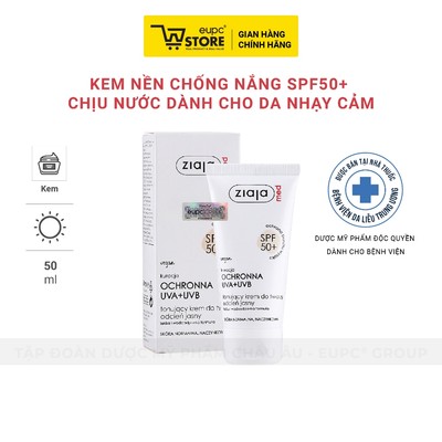 Kem Nền Chống Nắng Ziaja Med 50ml SPF50+ Phổ Hấp Thụ Bức Xạ Rộng, Chịu Nước Dành Cho Da Nhạy Cảm EUPC STORE