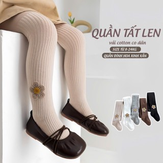 Quần tất len HOA liền bàn cho bé gái siêu xinh,chất len cotton dày dặn đanh mềm mịn đính hoa cho trẻ em 10-22kg
