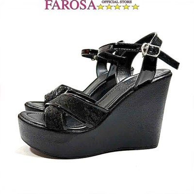Giày sandal cao gót nữ đế cao 11cm FAROSA -C2 giày đế xuồng đúp trước quai chéo kim tuyến cực xinh
