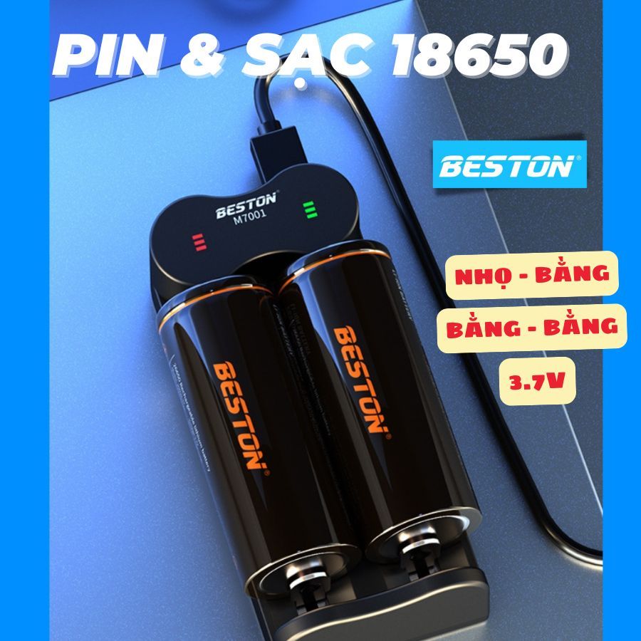 Pin và Sạc 18650 3.7V 2 đầu bằng và 1 nhọn 1 bằng Beston chính hãng