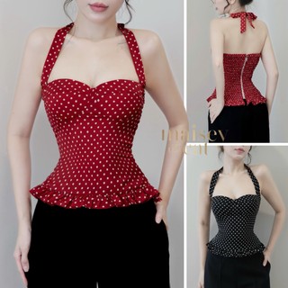   MAISEY 2813  Áo cúp ngực lụa chấm bi – thiết kế nữ tính tôn dáng có mush ngực và lưng bo chun 
