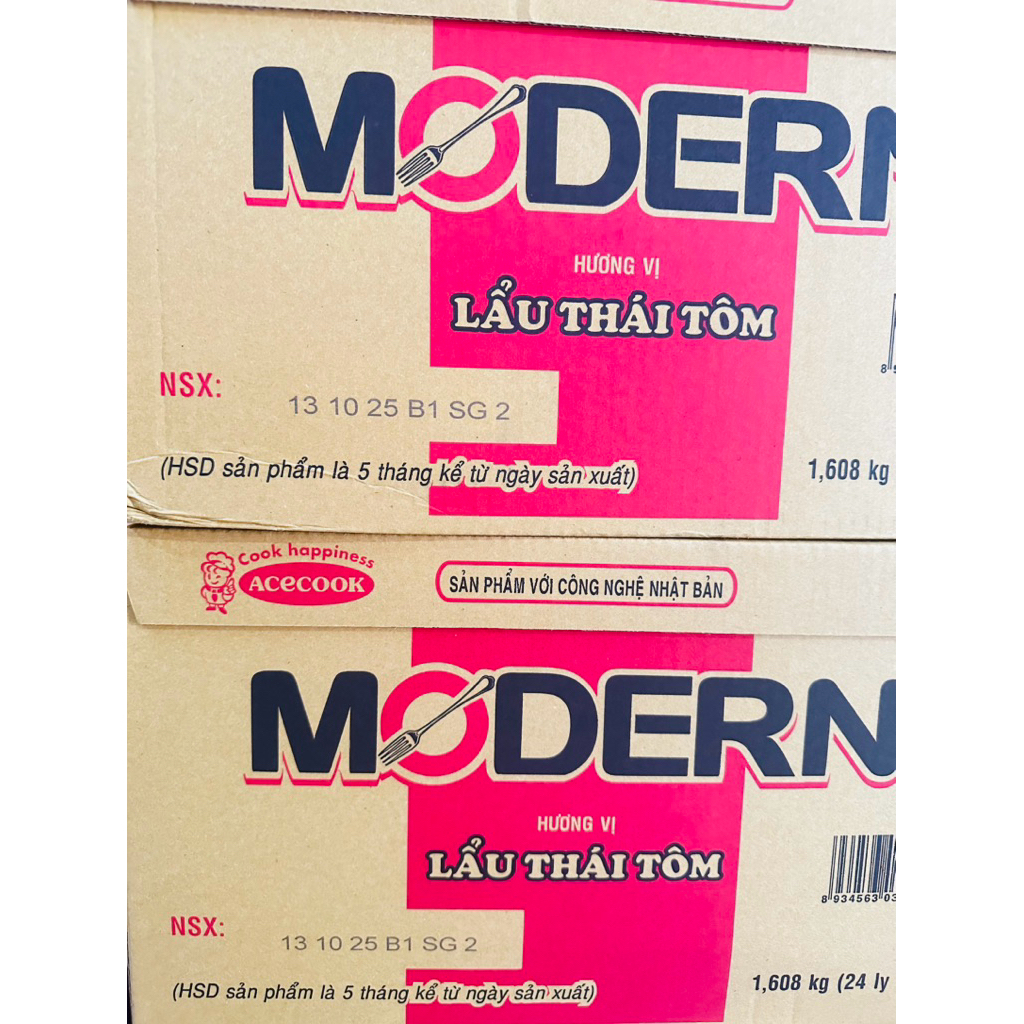  |CÓ SẴN| Mì Modern lẩu thái tôm 65g   thùng 24 ly   Date xa 
