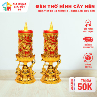  Cặp đèn thờ rồng phượng dùng pin - Cặp Nến điện tử trưng bàn thờ 