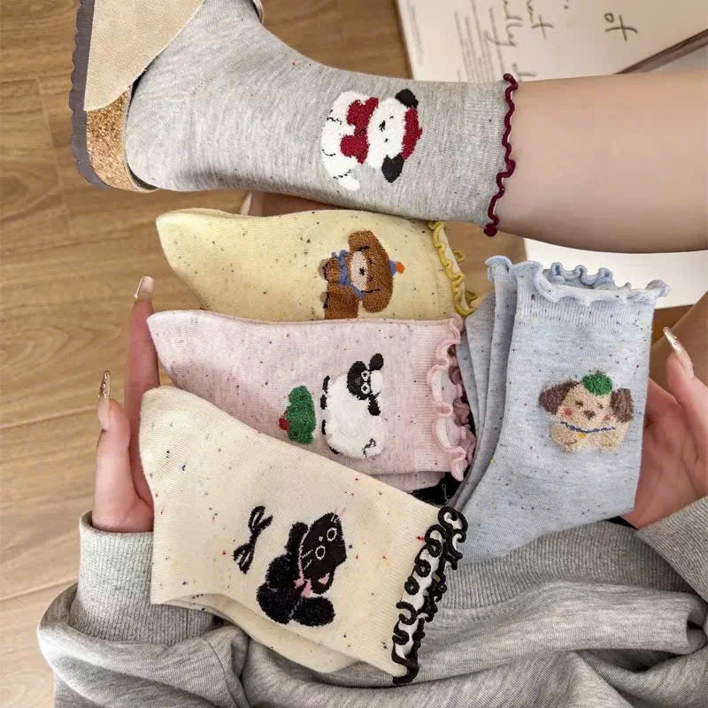Set 5 đôi tất họa tiết động vật màu sắc đa dạng đáng yêu phong cách Nhật Bản