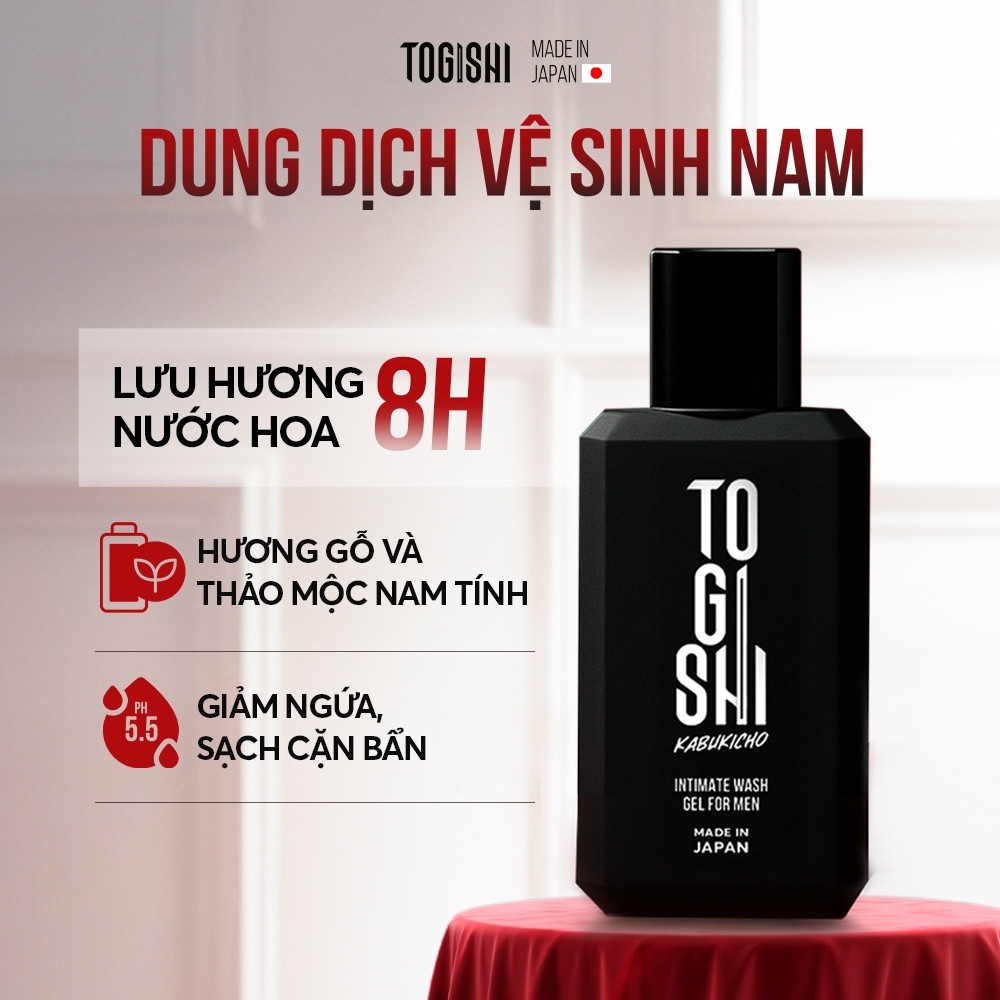 Dung dịch vệ sinh nam Nhật Bản TOGISHI 100ml 3 tầng hương rừng sâu, lưu hương 8h, HA tái tạo dưỡng ẩm da