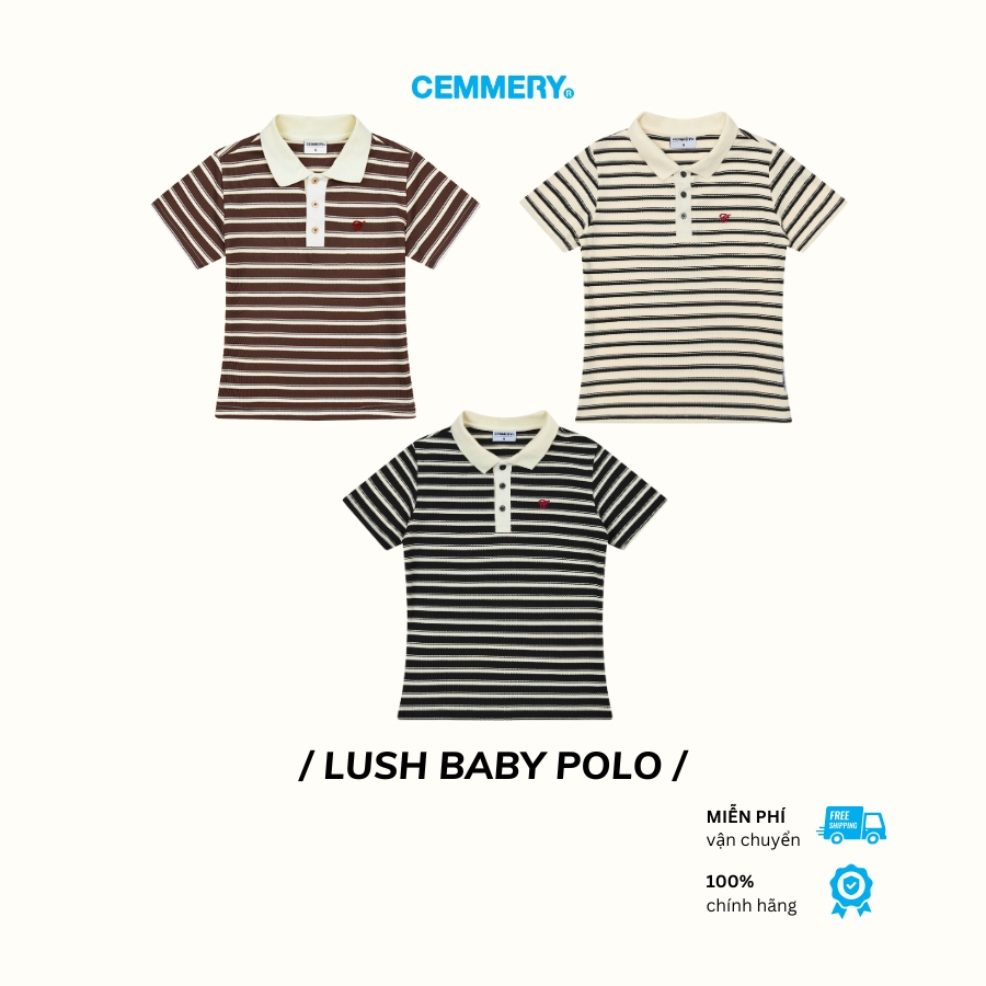 Áo Baby Polo CEMMERY Local Brand Chính Hãng Lush Baby Polo Sọc Nữ Tay Ngắn Logo Thêu 3D Nổi 3 Màu | BigBuy360 - bigbuy360.vn