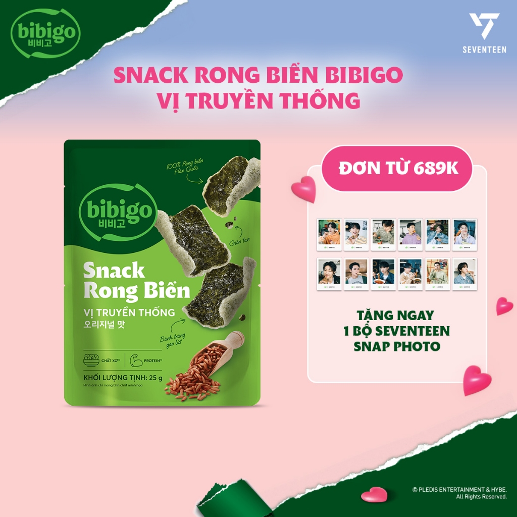 [Đơn 689k tặng 1 bộ Seventeen] Snack Rong biển ăn liền Hàn Quốc Bibigo vị truyền thống 25g