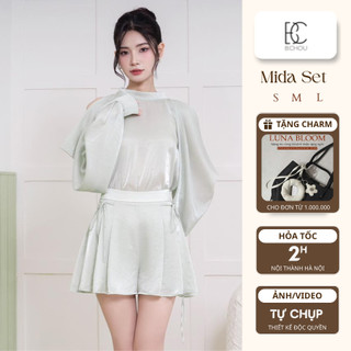 Set váy thiết kế B.CHOU chất liệu organza ảnh nhũ bắt sáng tay đổ khoét hở vai tinh tế MIDA SET
