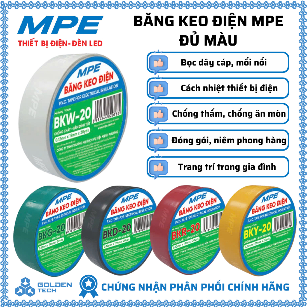 (CHÍNH HÃNG) MPE - Băng keo điện tiêu chuẩn Châu Âu Chính hãng MPE
