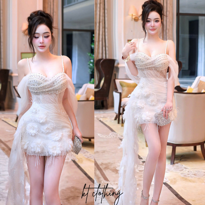 Đầm dự tiệc cúp ngực đính tà dưới cao cấp – KT CLOTHING |  may theo số đo