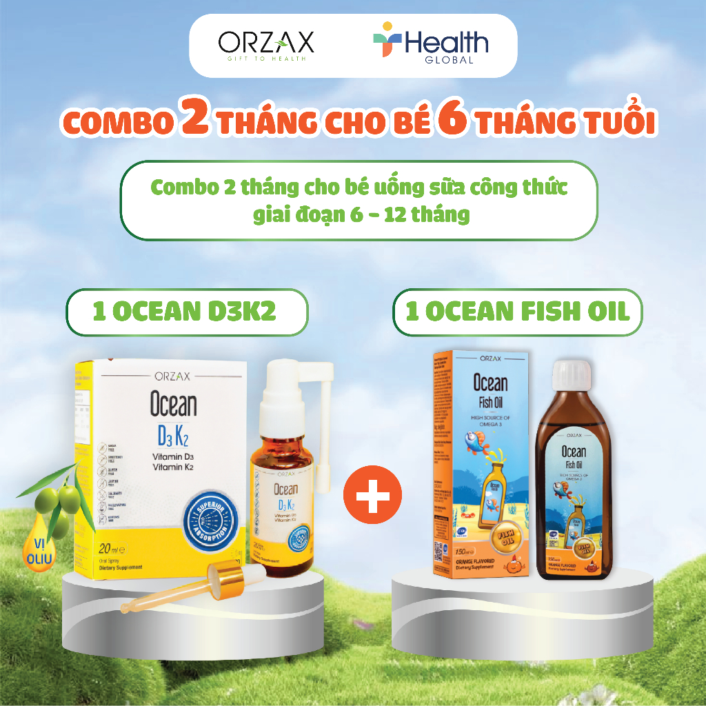 Combo Ocean Fish Oil & Ocean D3K2 - Hỗ trợ bé phát triển toàn diện về chiều cao và trí não