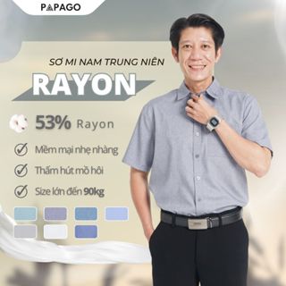  Áo Sơ Mi Nam Trung Niên PAPAGO Tay Ngắn Form Rộng Lai Ngang Họa Tiết Caro Nhí Có Túi - P24SNCR011 