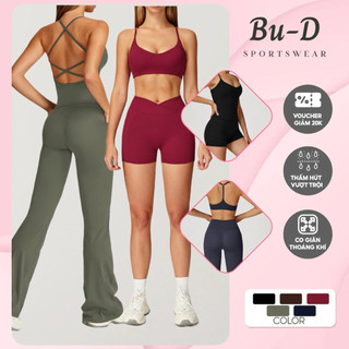  Đồ tập gym nữ yoga thoáng khí cao cấp áo tank dây chéo quần ngắn quần dài quần loe  mã 043  