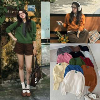  Áo len nữ cổ V dáng lửng lông thỏ mềm basic the Barnnet 