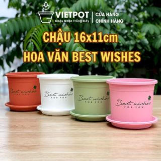  Chậu nhựa trồng cây VIETPOT size 16x14cm Best Wishes hoa kiểng lá để bàn sân vườn ban công. 